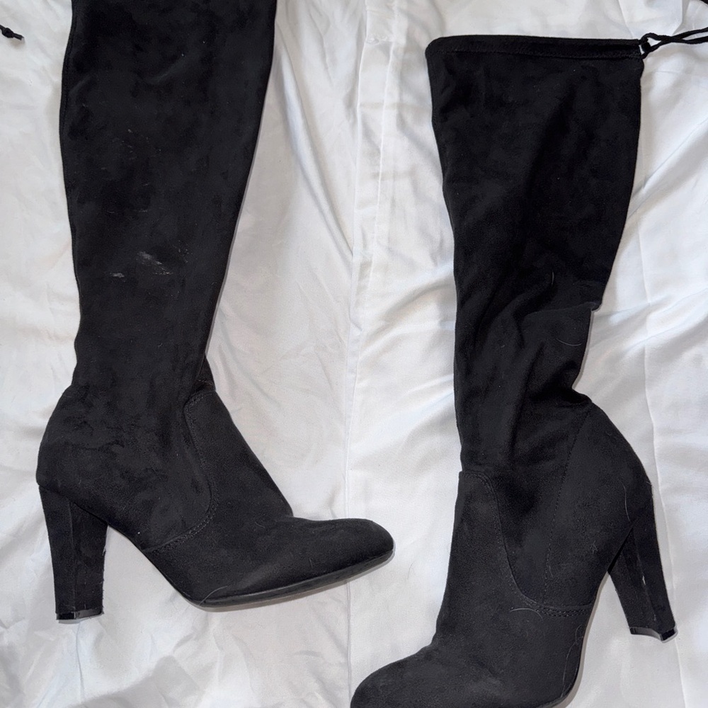 Unisa Suede Knee High Black Heeled Boots